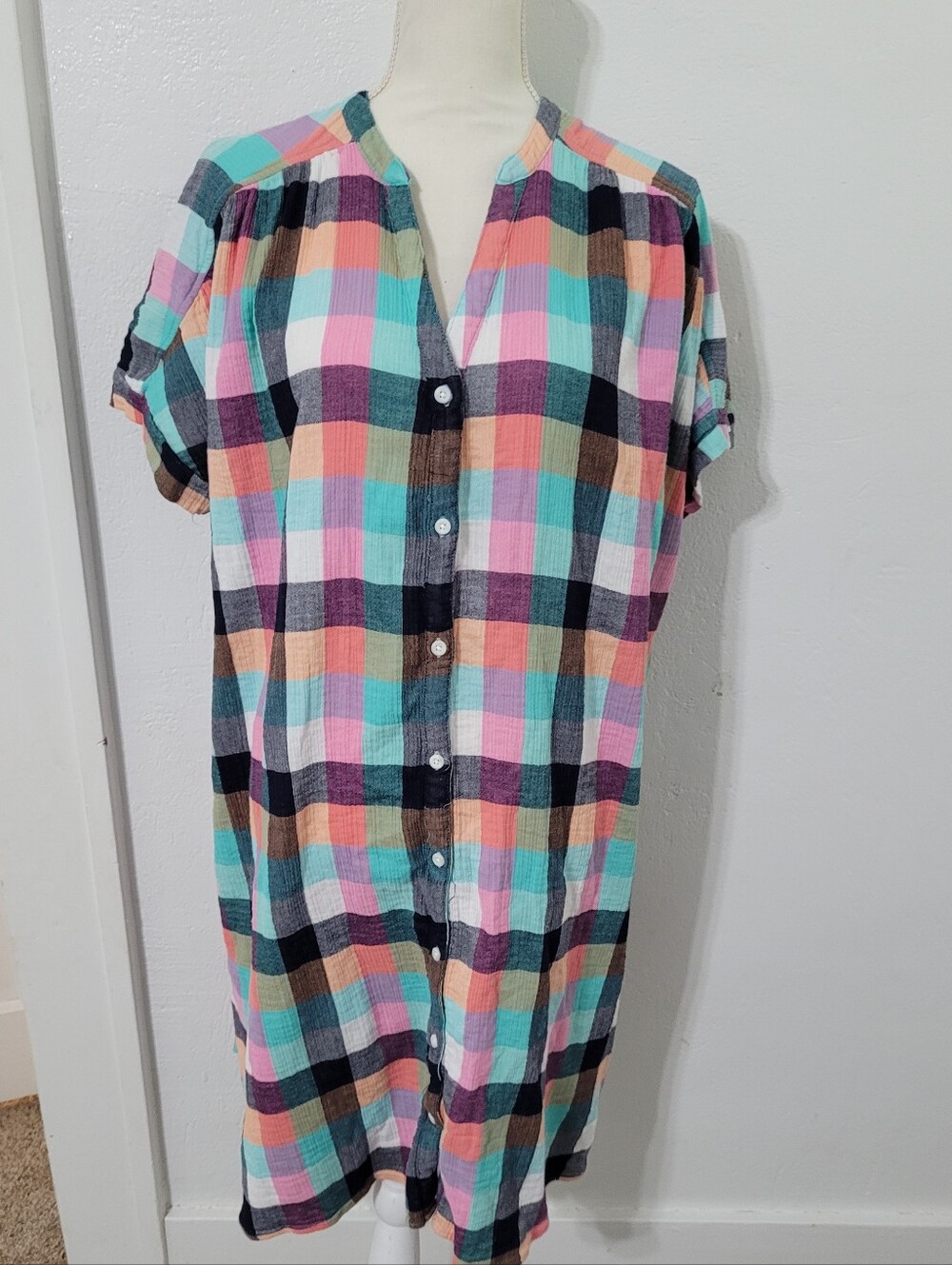 Colorful Plaid 100% Cotton Dress Maternity Size XXL Breastfeeding Friendly